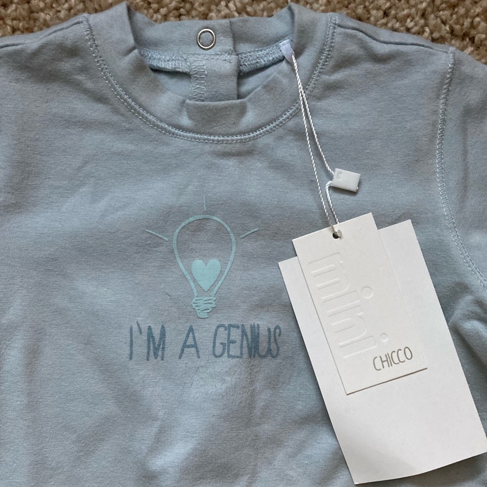 6-9M NWT. Baby Boys 'I'm A Genius' Coverall Bodysuit - Chicco